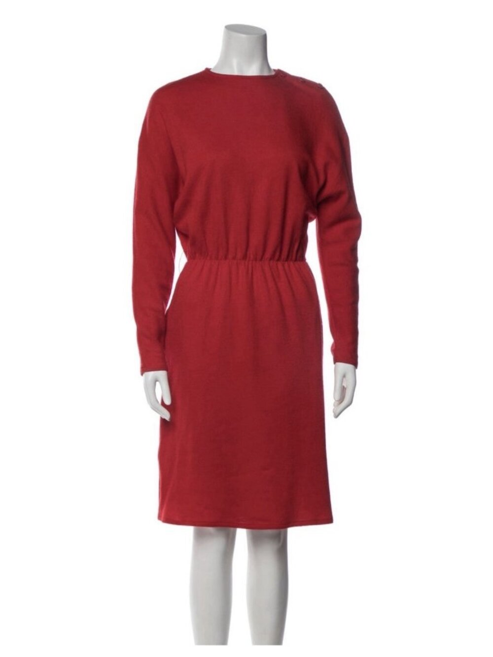 Christian Dior Vintage Authentic Wool Solid Red Knit Sweater Dress Long Sleeve